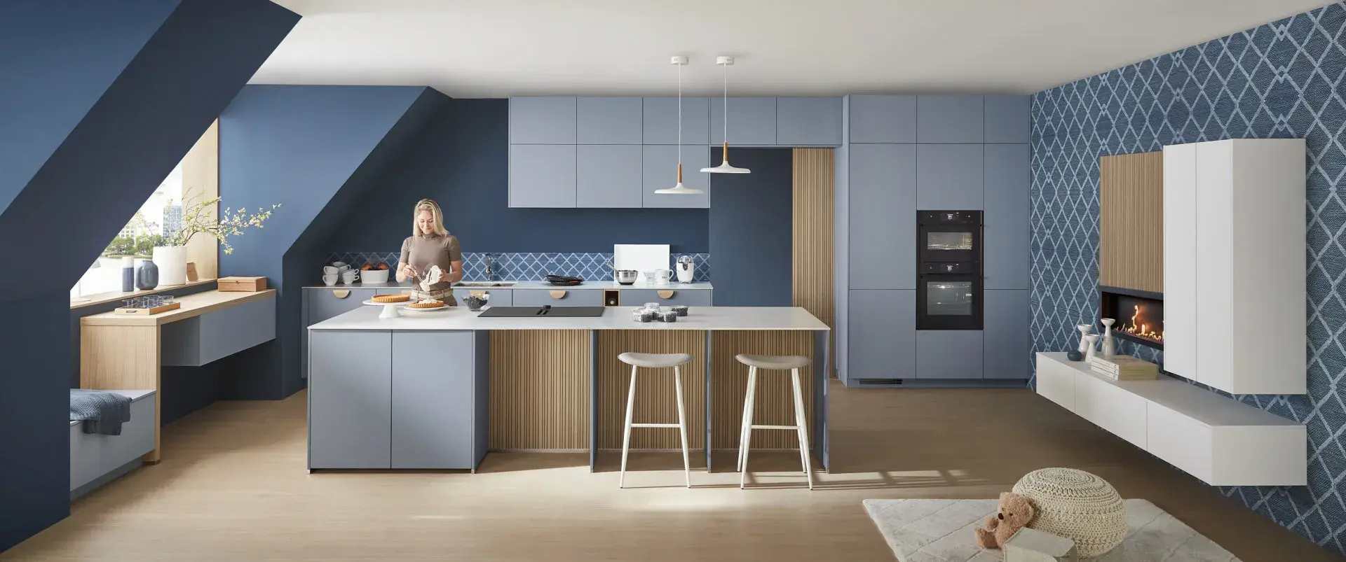 Nobilia-Küche Senso Scandi Blau mit Geräten